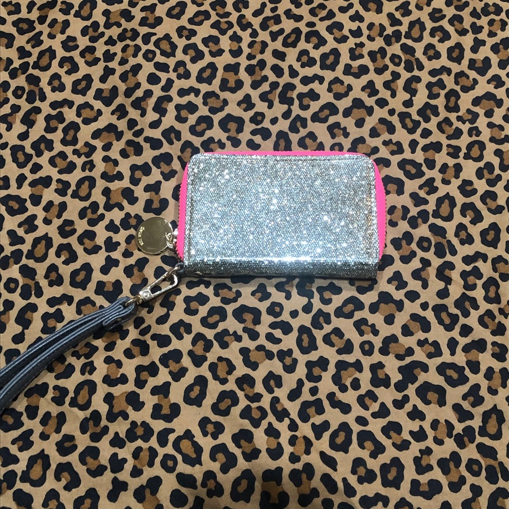 Deux Lux zip around gold glitter neon pink wallet/wristlet